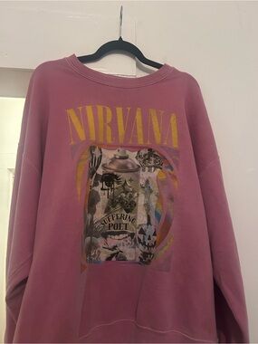 NIRVANA Pink Graphic Crewneck Sweatshirt with Yellow Logo- graffiti shirt